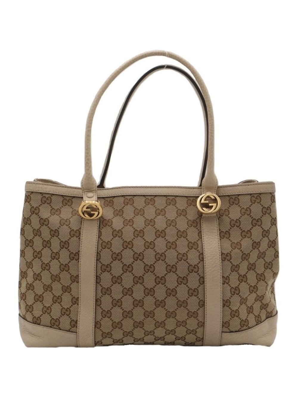 Gucci GG Canvas Tote Beige Leather Gold - Picture 2 of 6